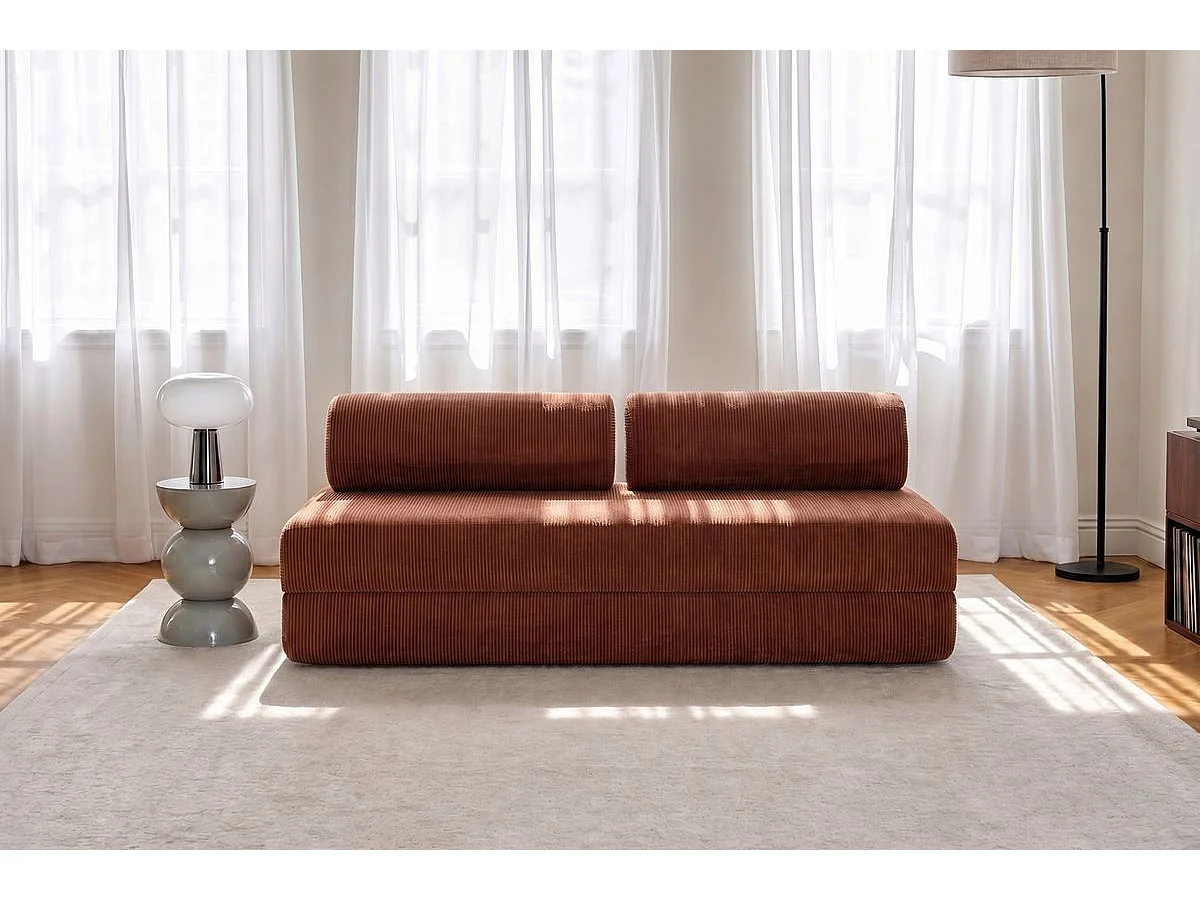 Canapé droit modulable et convertible 3 places - Velours côtelé - Terracotta