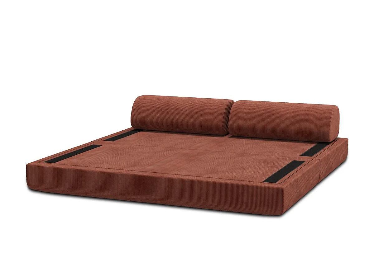 Canapé droit modulable et convertible 3 places - Velours côtelé - Terracotta
