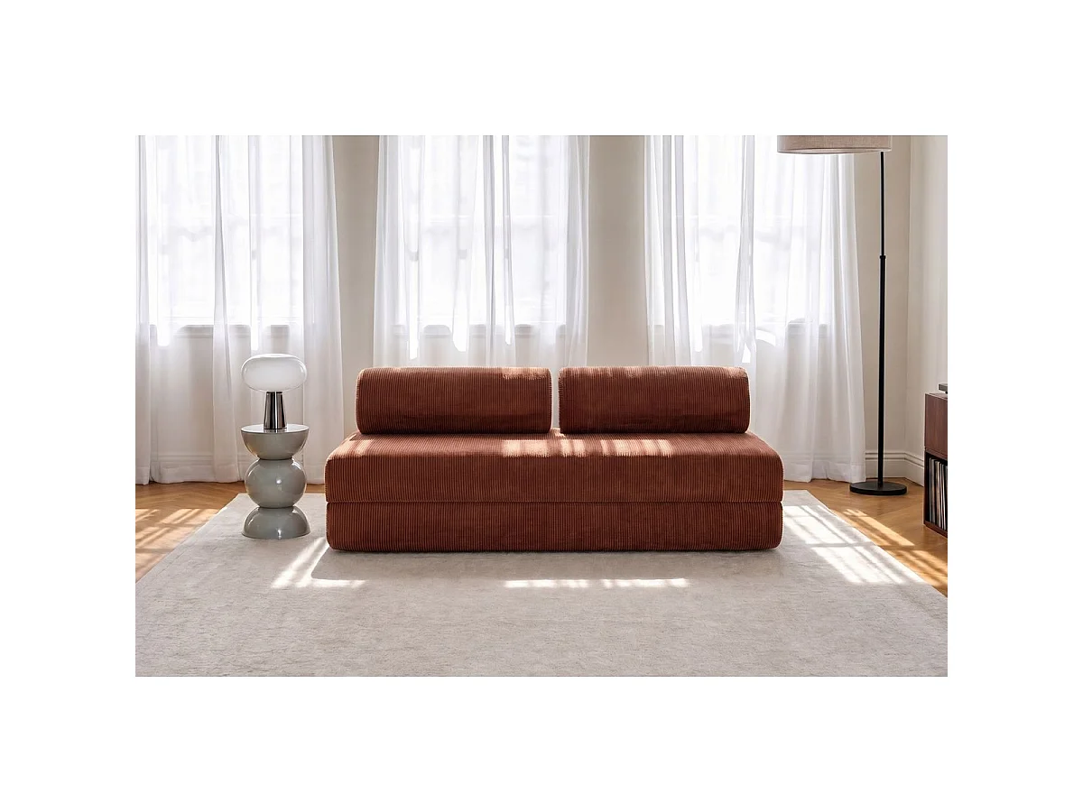 Canapé droit modulable et convertible 3 places - Velours côtelé - Terracotta