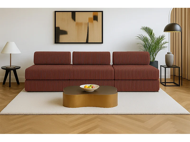 Canapé droit modulable et convertible 4 places - Velours côtelé XL - Terracotta