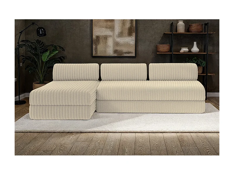 Canapé d'angle modulable et convertible 6 places - Velours côtelé XL - Beige