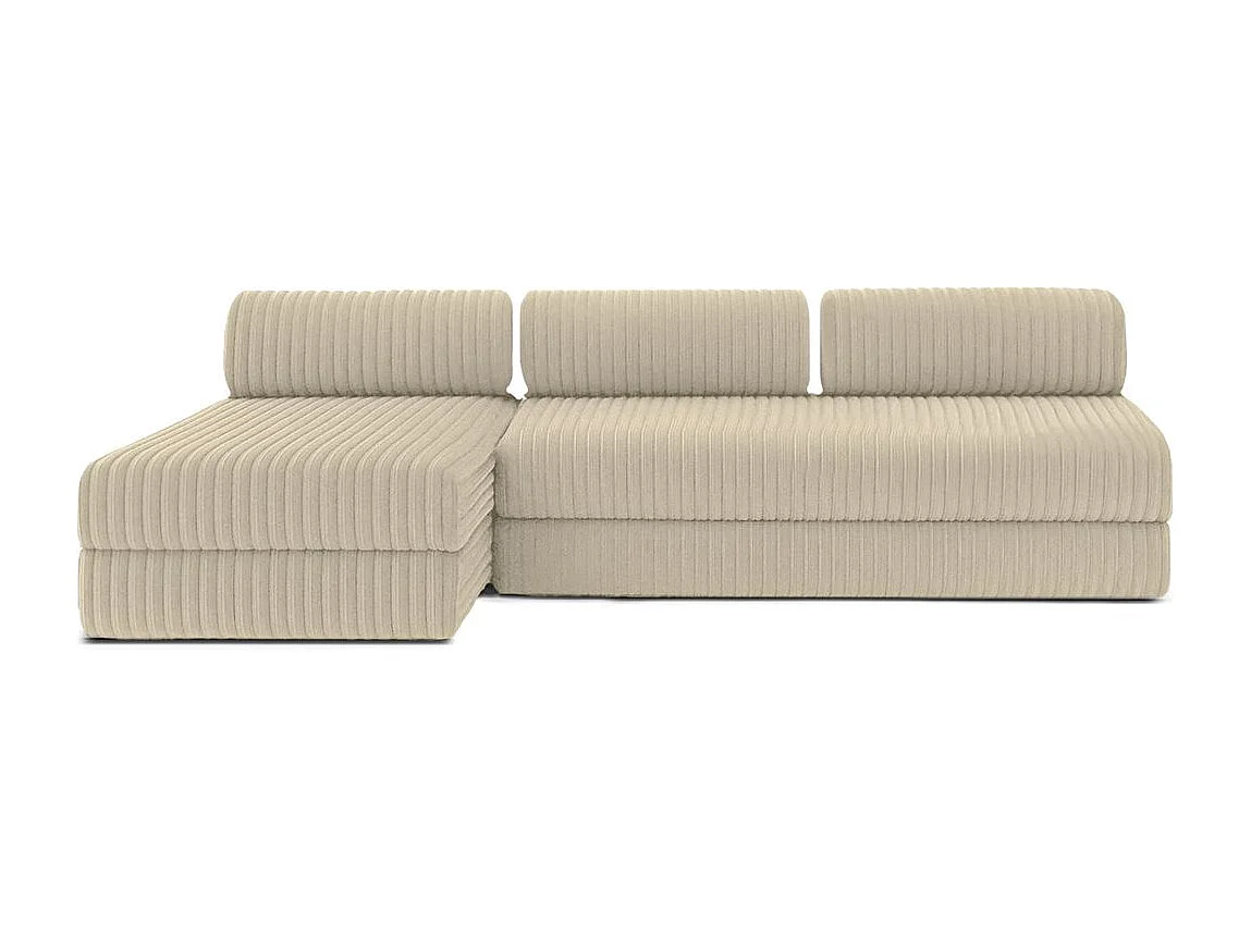 Canapé d'angle modulable et convertible 6 places - Velours côtelé XL - Beige