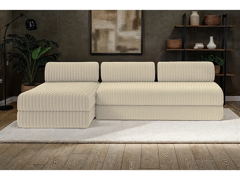 Canapé d'angle modulable et convertible 6 places - Velours côtelé XL - Beige