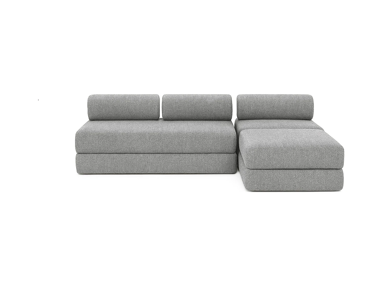 Canapé d'angle modulable et convertible 6 places - Tissu tweed - Gris