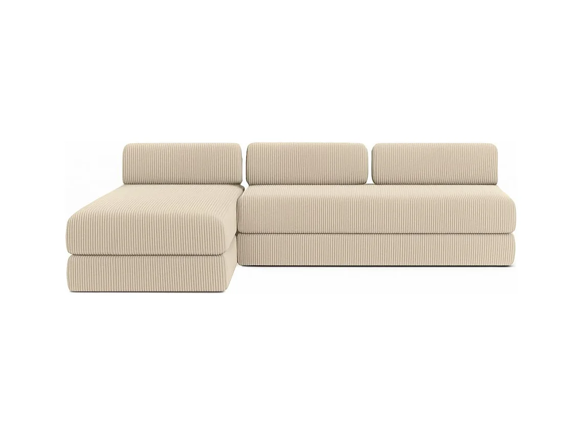 Canapé d'angle modulable et convertible 6 places - Velours côtelé - Beige