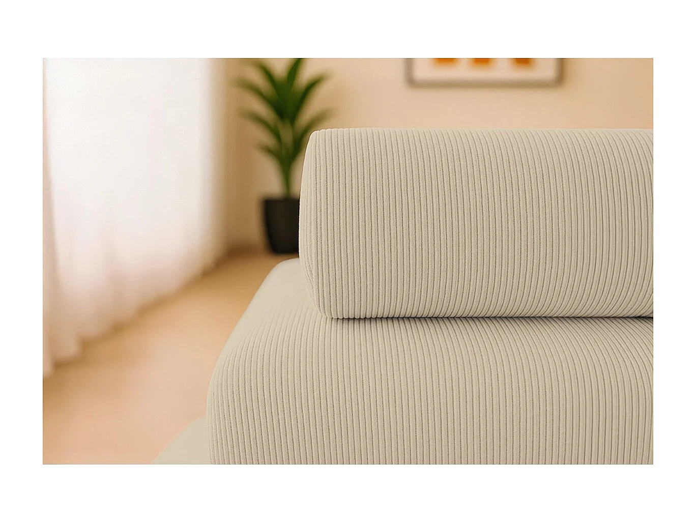 Canapé d'angle modulable et convertible 6 places - Velours côtelé - Beige