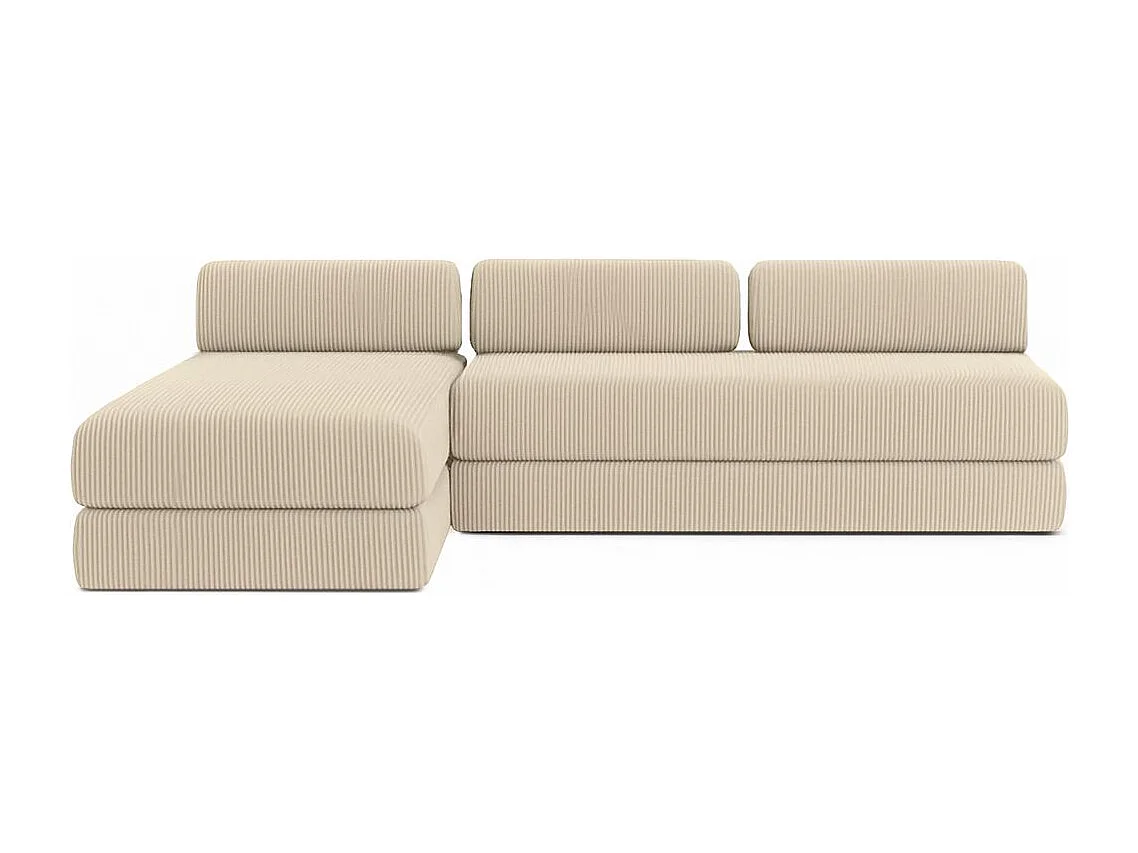 Canapé d'angle modulable et convertible 6 places - Velours côtelé - Beige