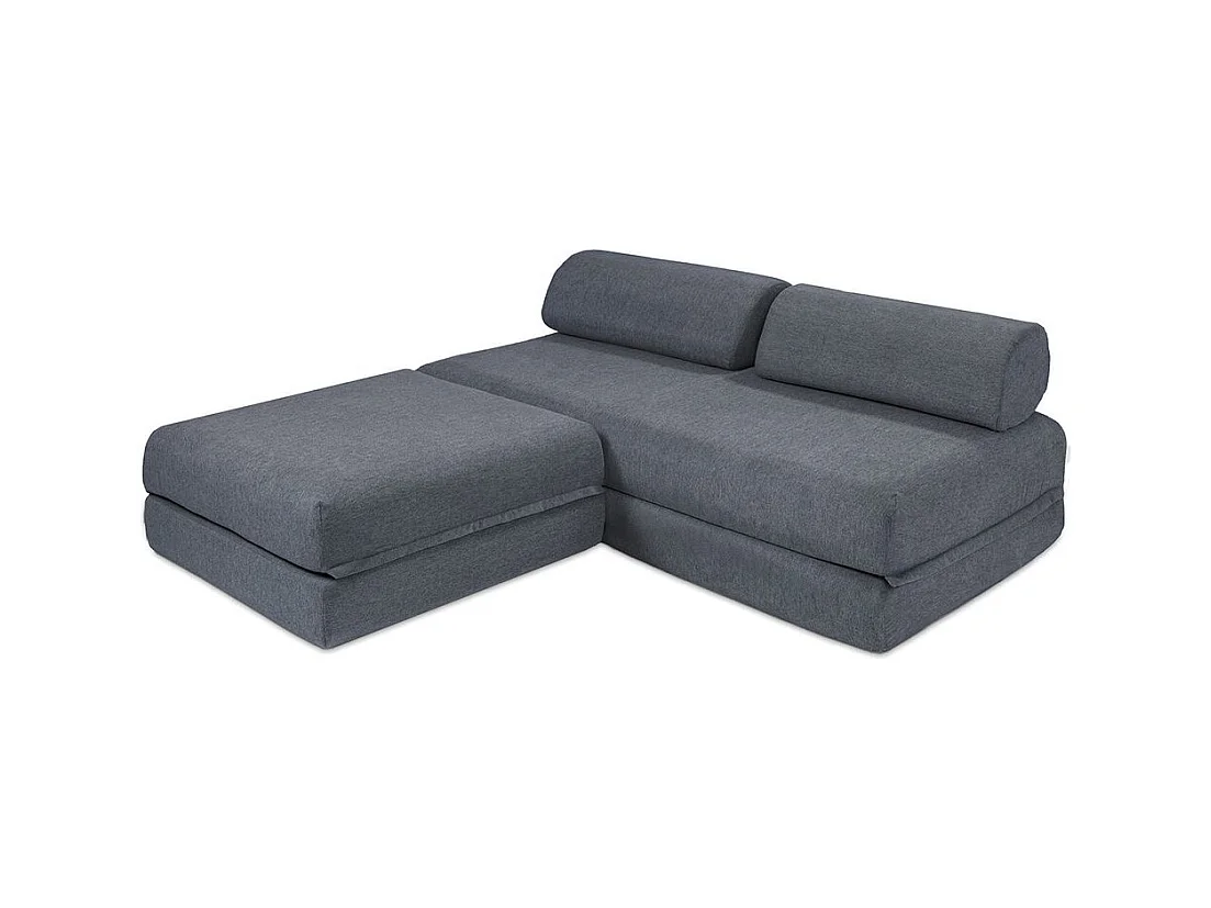 Canapé d'angle modulable et convertible 4 places - Tissu lisse - Bleu