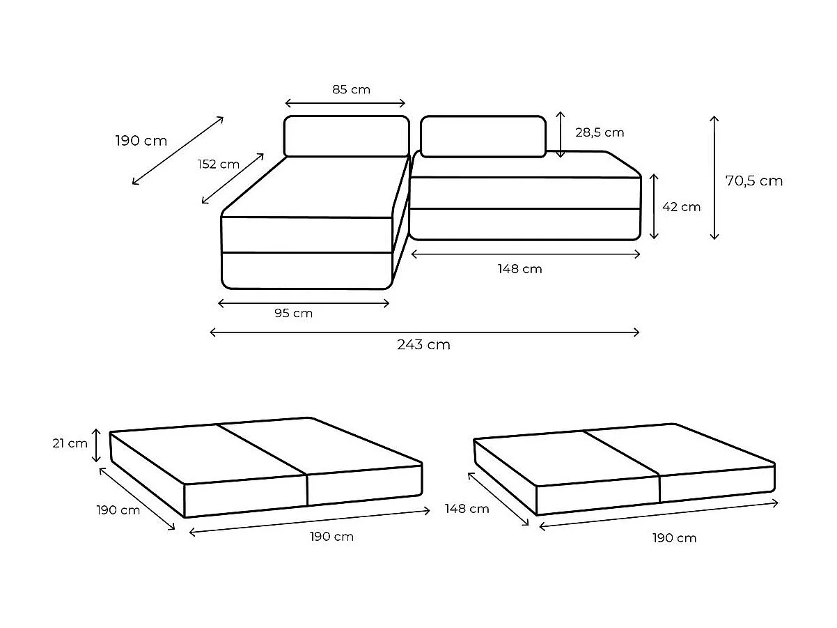 Canapé d'angle modulable et convertible 5 places - Tissu lisse - Terracotta