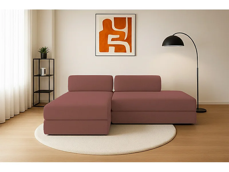 Canapé d'angle modulable et convertible 5 places - Tissu lisse - Terracotta