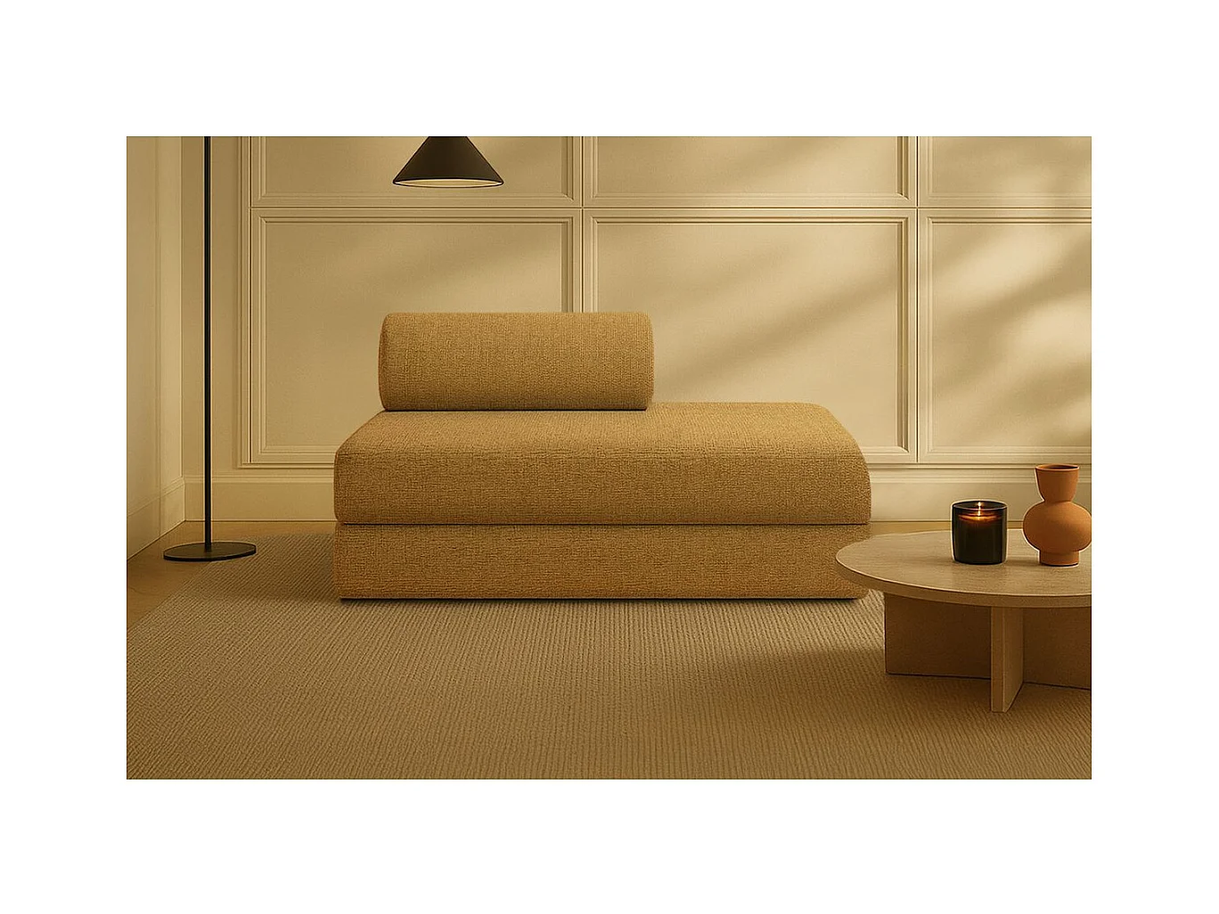 Canapé droit modulable et convertible 2 places - Tissu tweed - Jaune