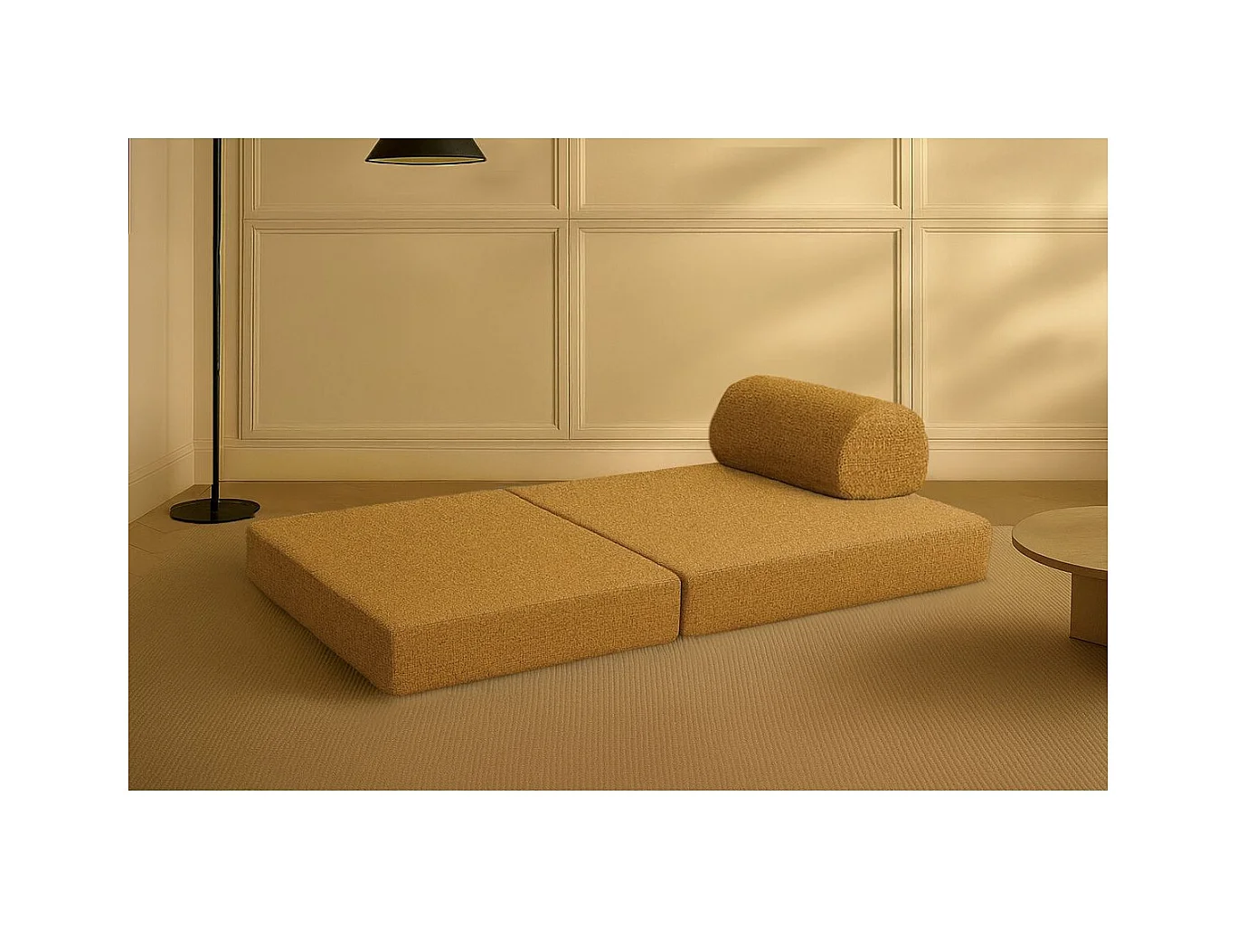 Canapé droit modulable et convertible 2 places - Tissu tweed - Jaune