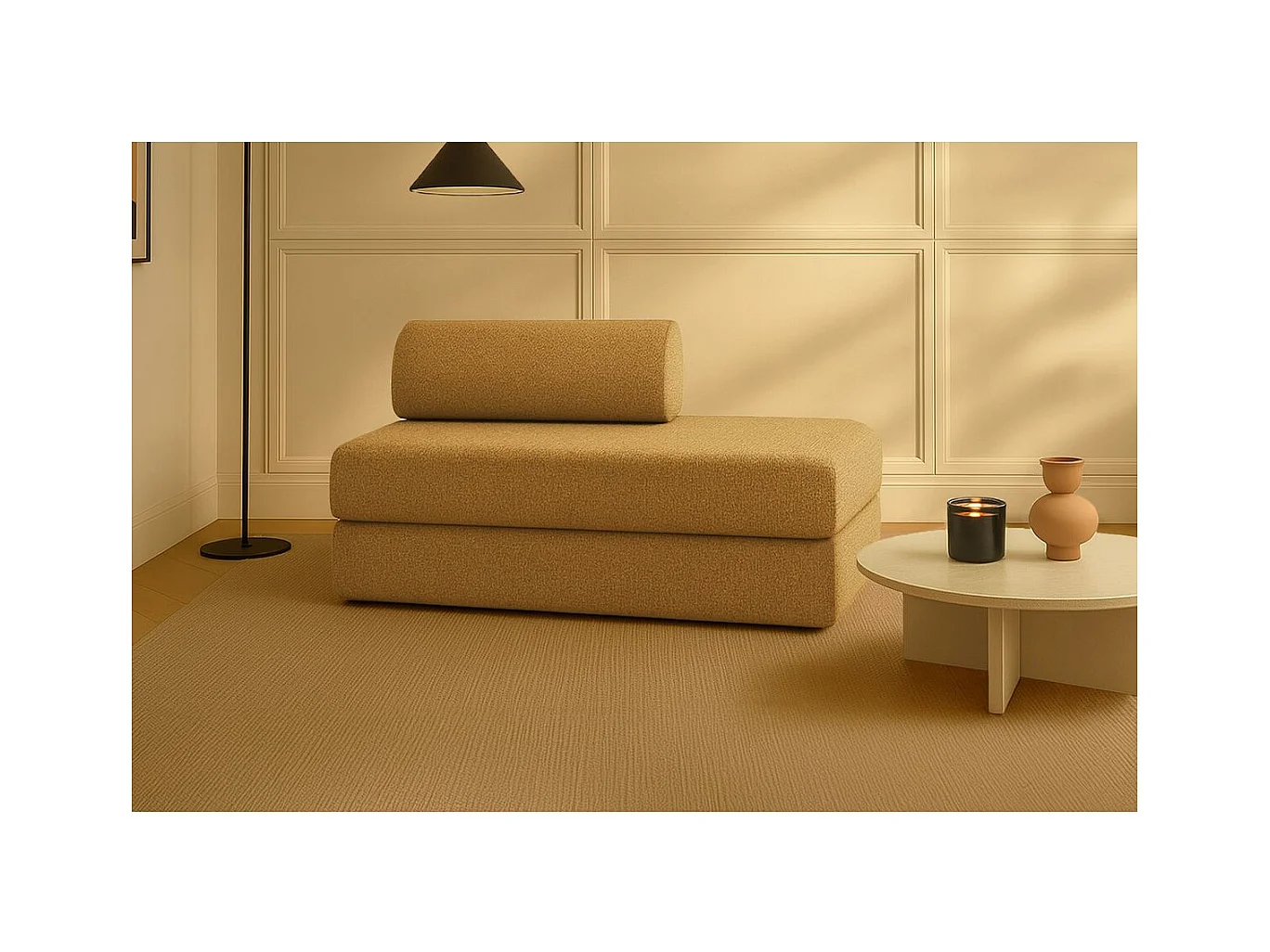 Canapé droit modulable et convertible 2 places - Tissu tweed - Jaune