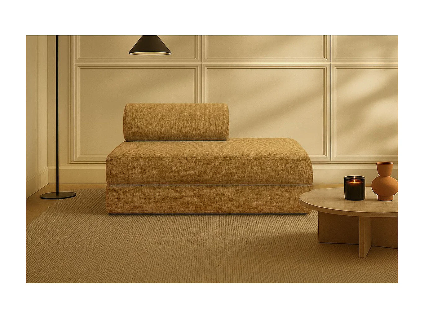 Canapé droit modulable et convertible 2 places - Tissu tweed - Jaune