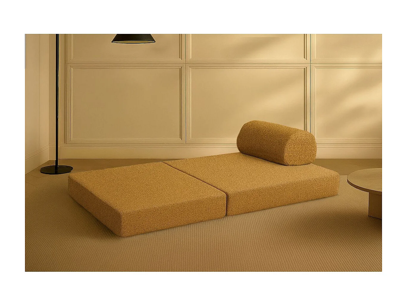 Canapé droit modulable et convertible 2 places - Tissu tweed - Jaune