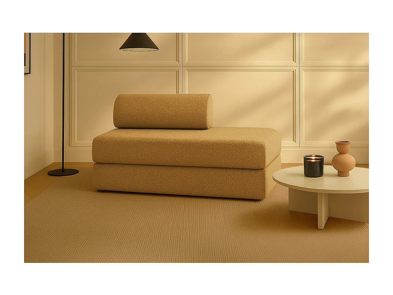 Canapé droit modulable et convertible 2 places - Tissu tweed - Jaune