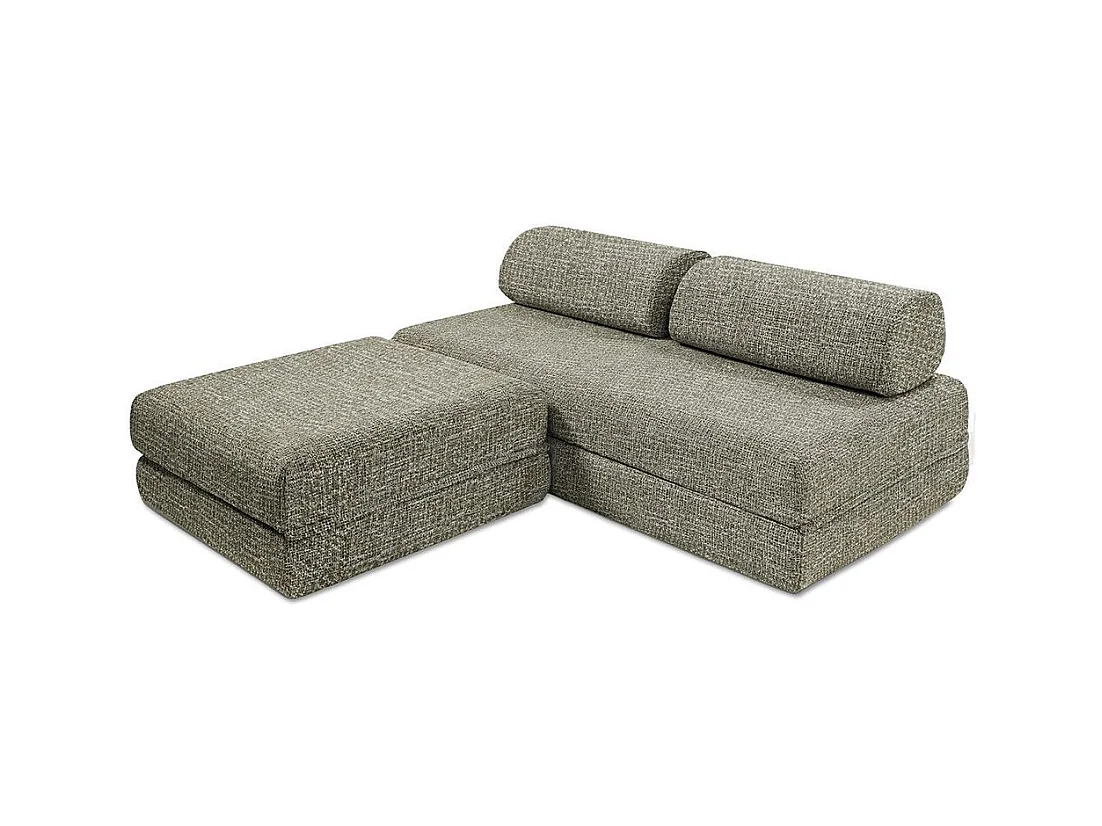 Canapé d'angle modulable et convertible 4 places - Tissu tweed - Vert