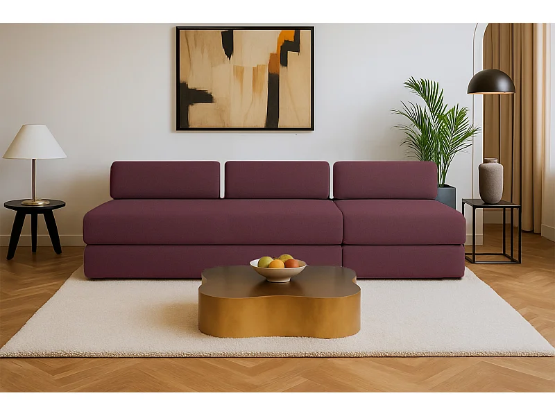 Canapé droit modulable et convertible 4 places - Tissu lisse - Rouge