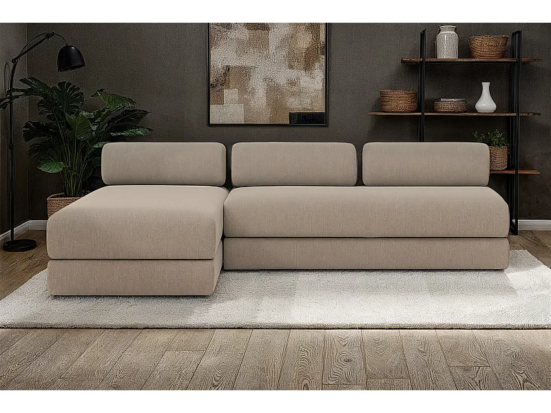 Canapé d'angle modulable et convertible 6 places - Tissu lisse - Taupe