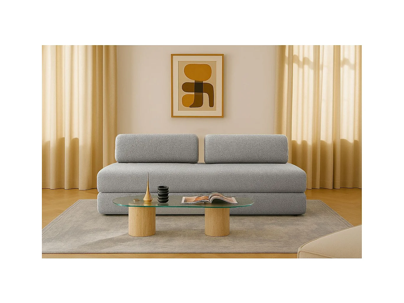 Canapé droit modulable et convertible 3 places - Tissu tweed - Gris