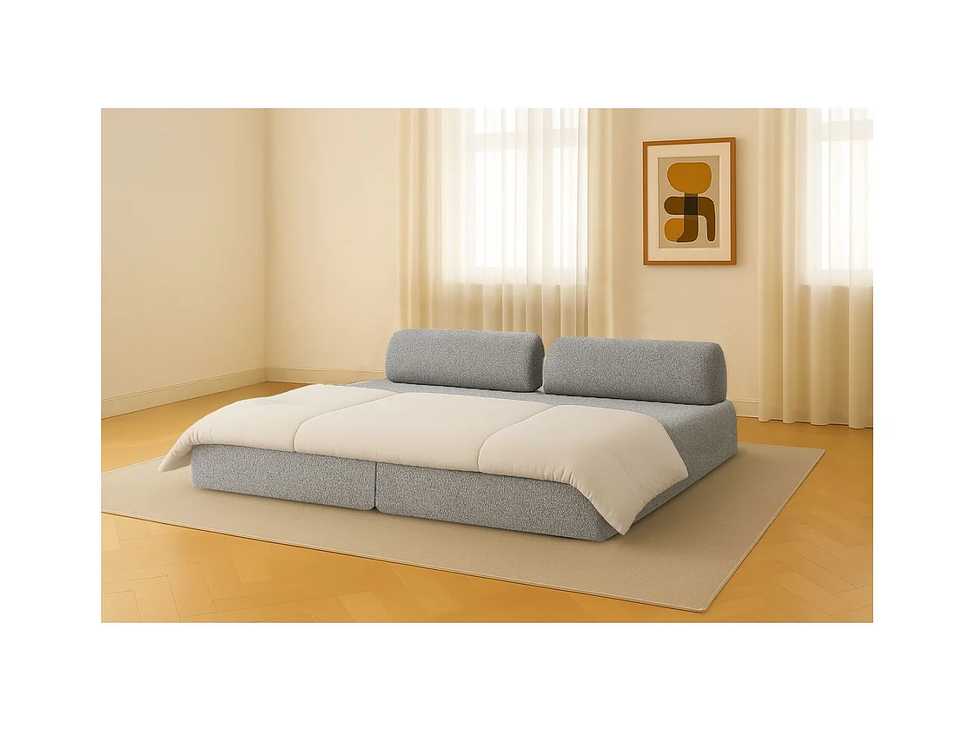 Canapé droit modulable et convertible 3 places - Tissu tweed - Gris