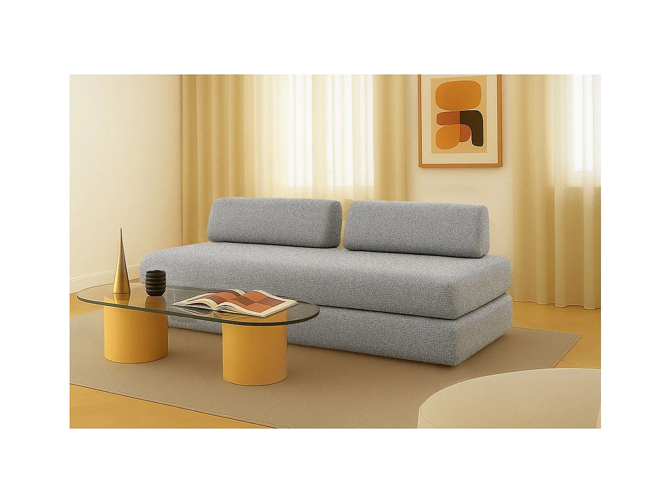 Canapé droit modulable et convertible 3 places - Tissu tweed - Gris