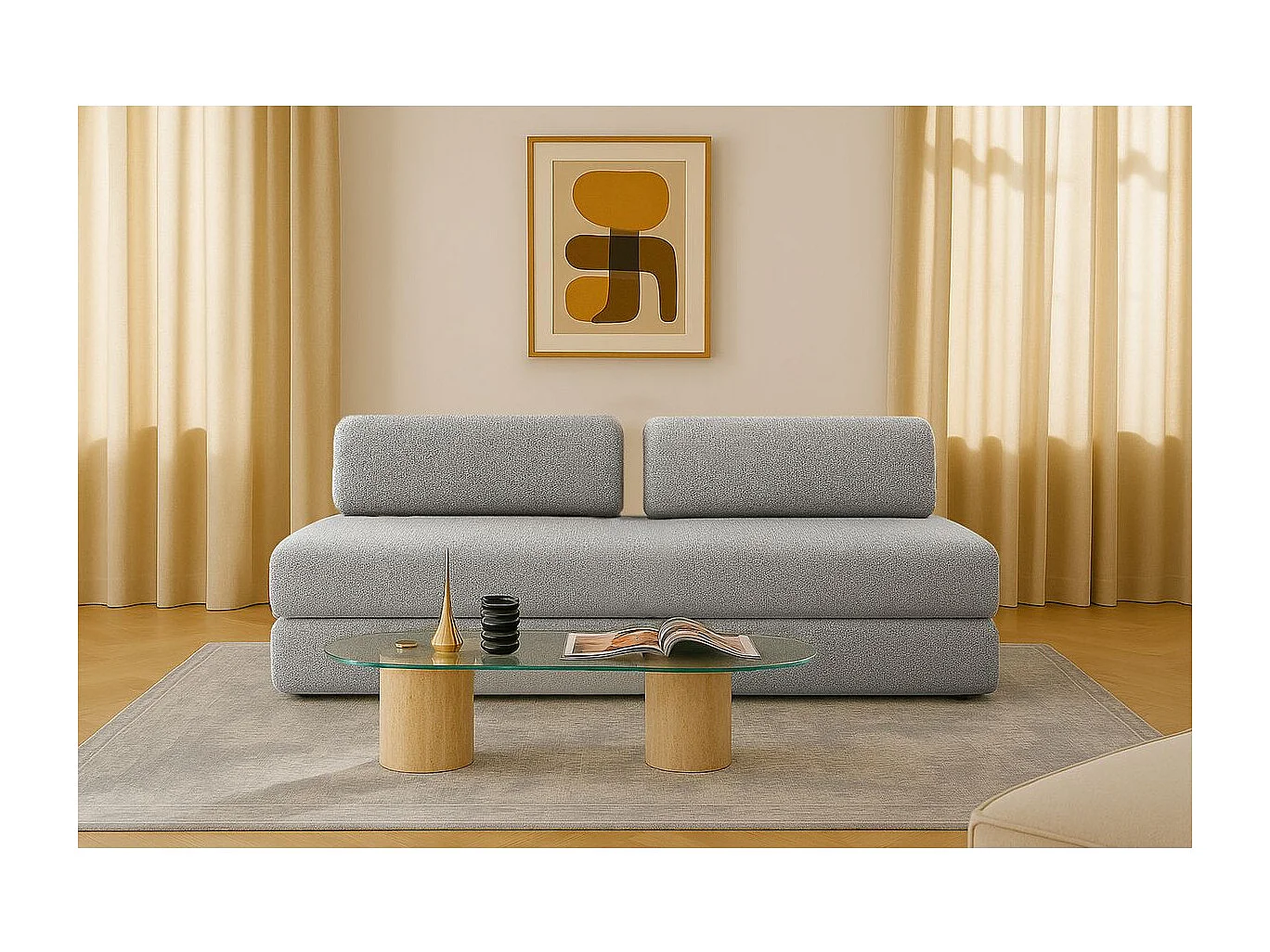 Canapé droit modulable et convertible 3 places - Tissu tweed - Gris