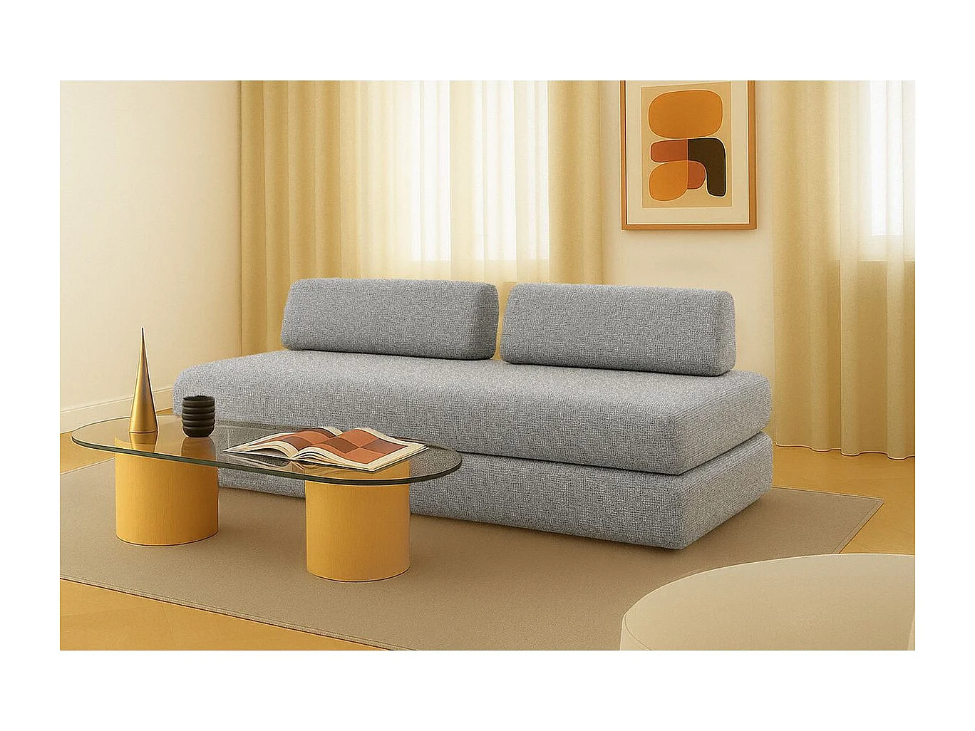 Canapé droit modulable et convertible 3 places - Tissu tweed - Gris