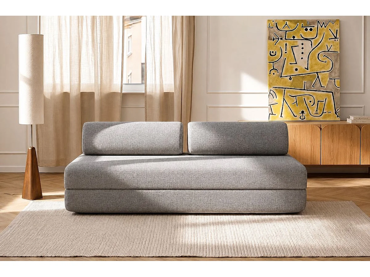 Canapé droit modulable et convertible 3 places - Tissu tweed - Gris