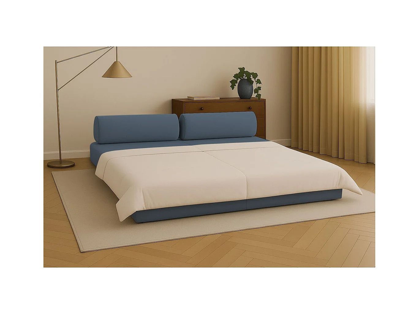 Canapé droit modulable et convertible 3 places - Tissu lisse - Bleu