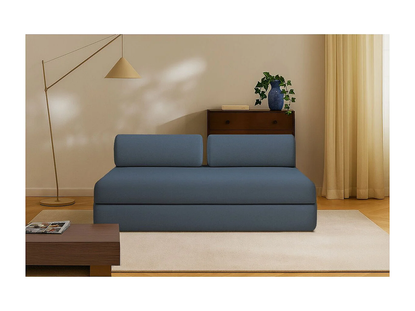 Canapé droit modulable et convertible 3 places - Tissu lisse - Bleu