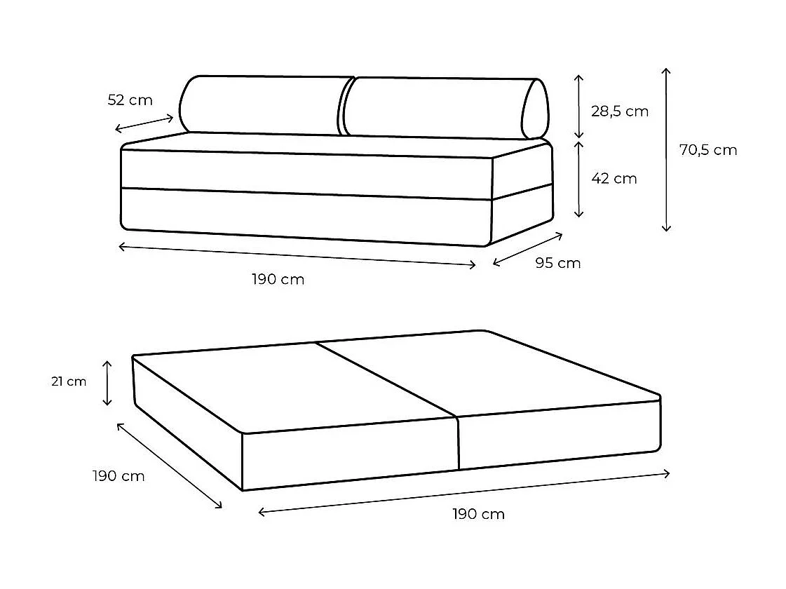 Canapé droit modulable et convertible 3 places - Tissu lisse - Bleu