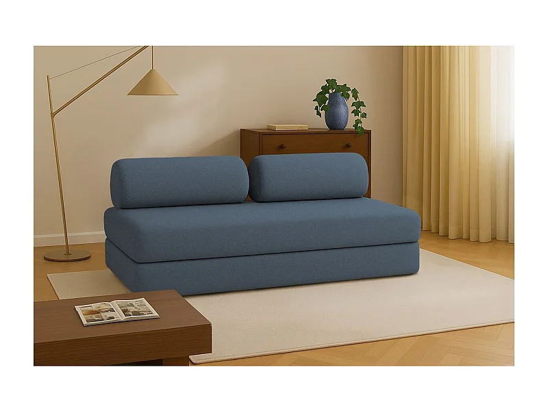 Canapé droit modulable et convertible 3 places - Tissu lisse - Bleu
