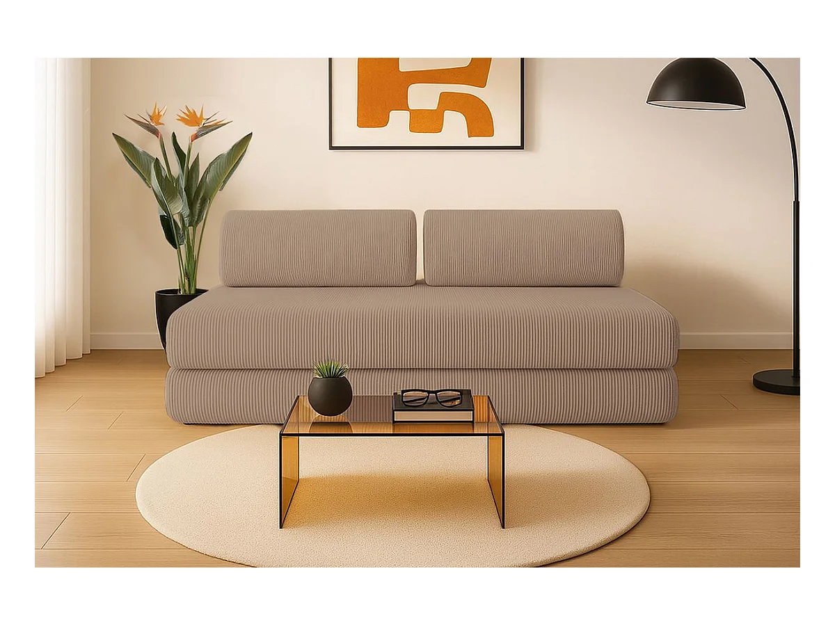 Canapé droit modulable et convertible 3 places - Velours côtelé - Taupe