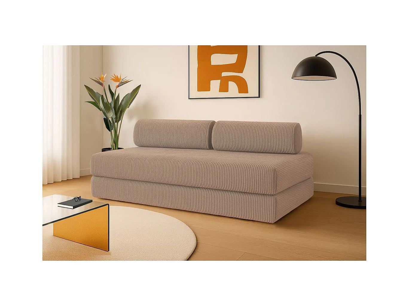 Canapé droit modulable et convertible 3 places - Velours côtelé - Taupe