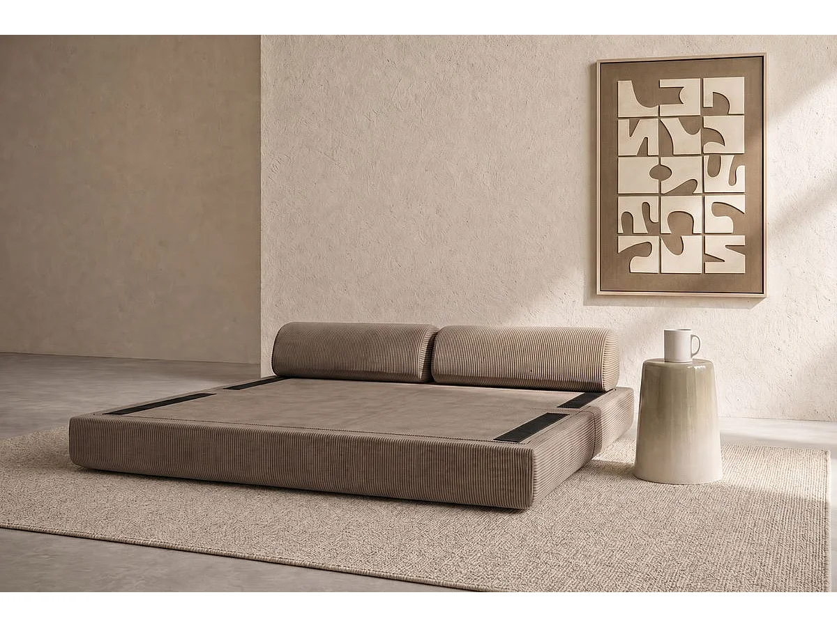 Canapé droit modulable et convertible 3 places - Velours côtelé - Taupe