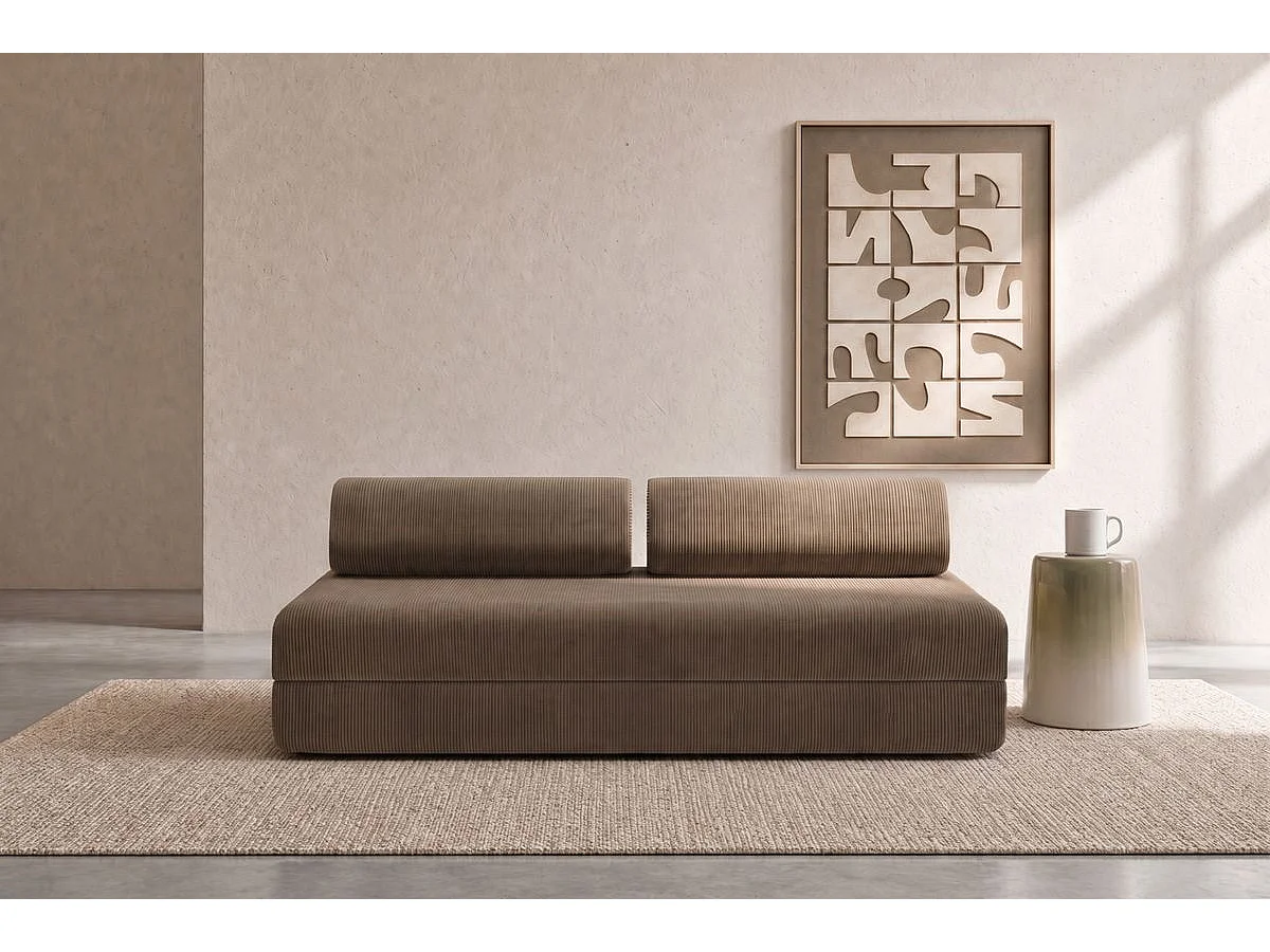 Canapé droit modulable et convertible 3 places - Velours côtelé - Taupe