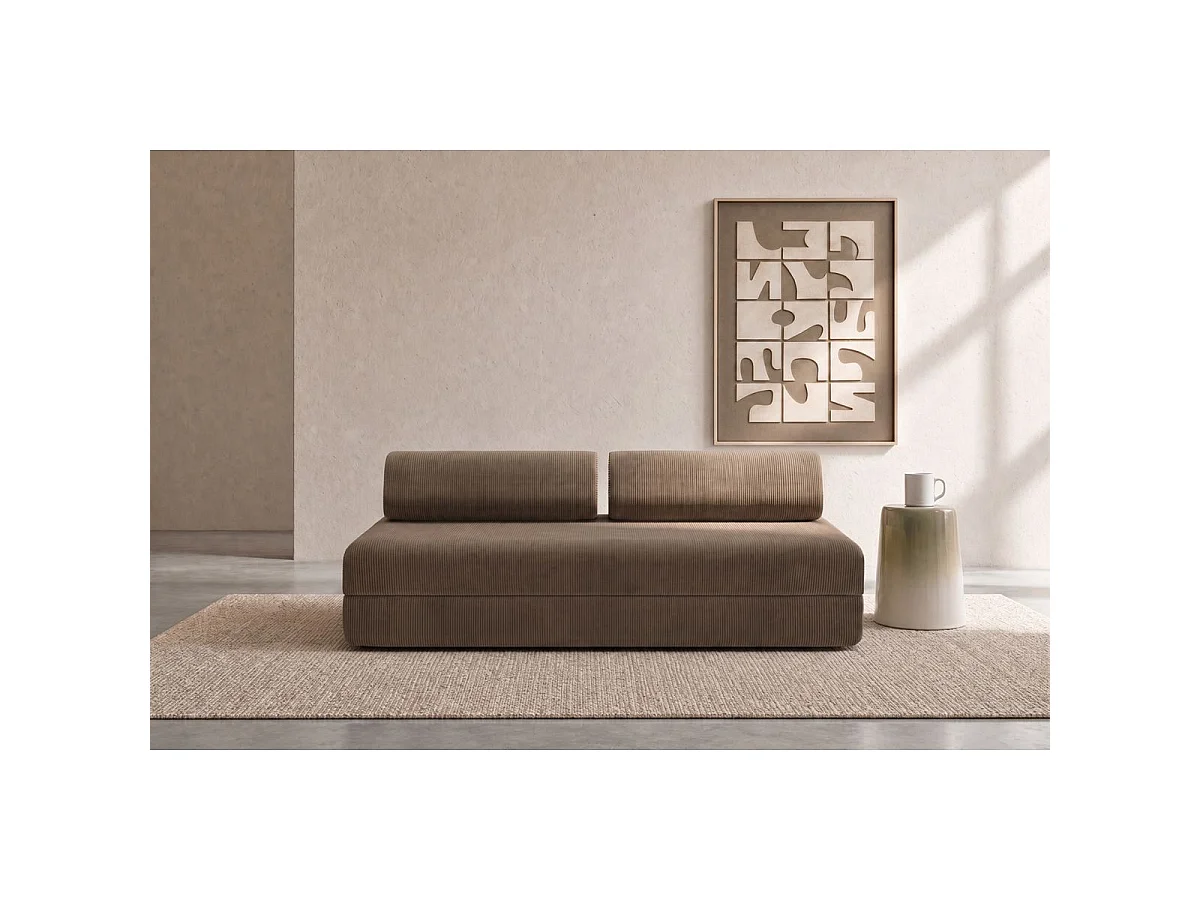 Canapé droit modulable et convertible 3 places - Velours côtelé - Taupe