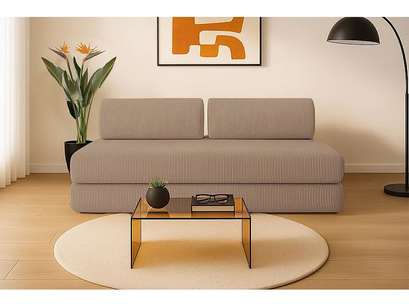 Canapé droit modulable et convertible 3 places - Velours côtelé - Taupe