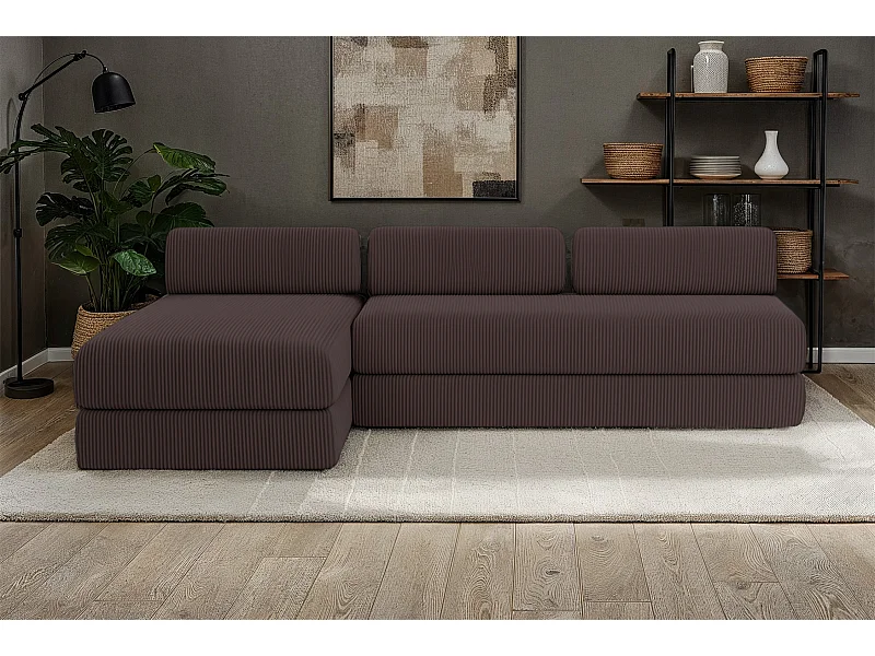 Canapé droit modulable et convertible 6 places - Velours côtelé - Marron