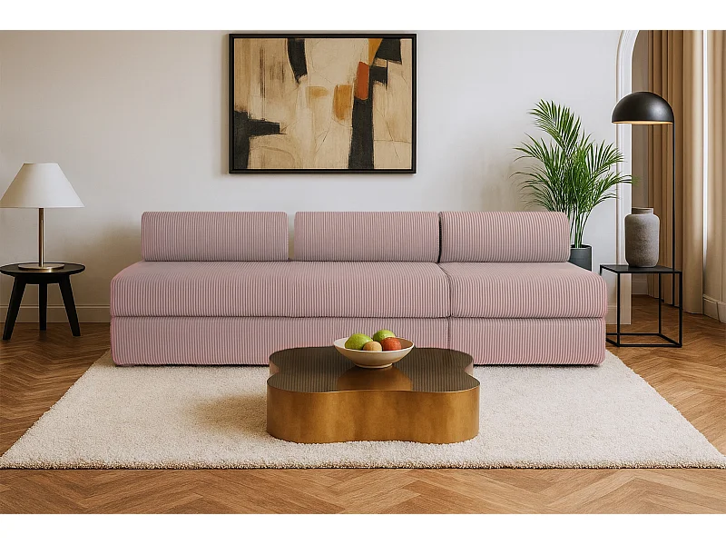 Canapé droit modulable et convertible 4 places - Velours côtelé - Rose pâle