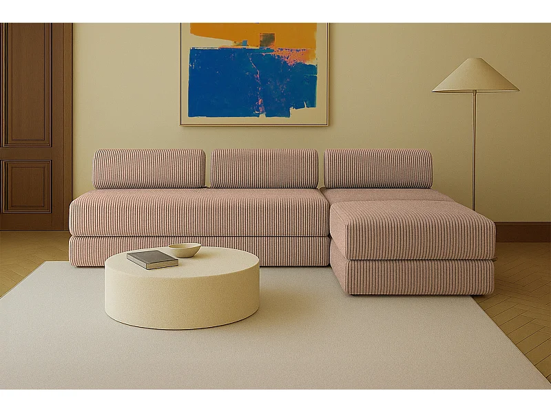 Canapé d'angle modulable et convertible 6 places - Velours côtelé XL - Marron