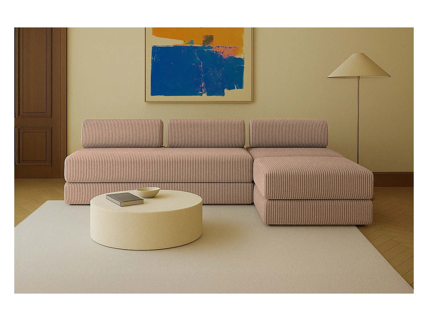 Canapé d'angle modulable et convertible 6 places - Velours côtelé XL - Marron