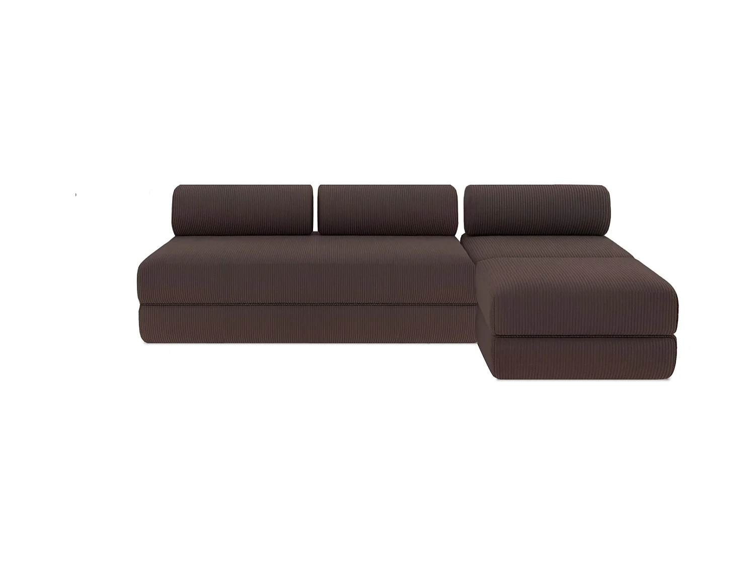 Canapé d'angle modulable et convertible 6 places - Velours côtelé - Marron