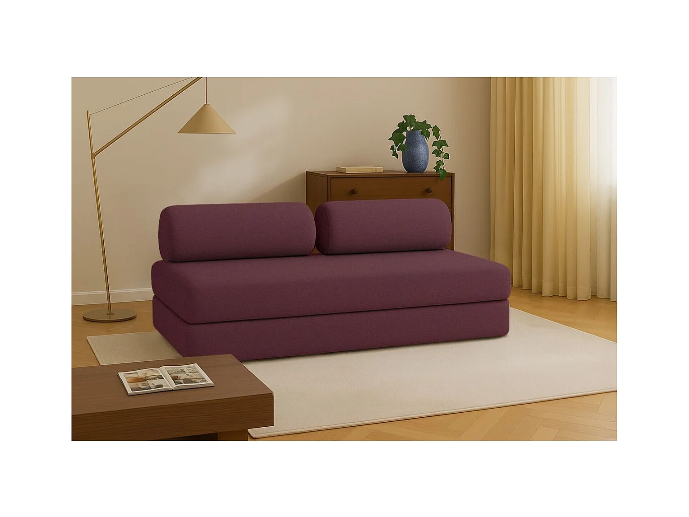 Canapé droit modulable et convertible 3 places - Tissu lisse - Rouge