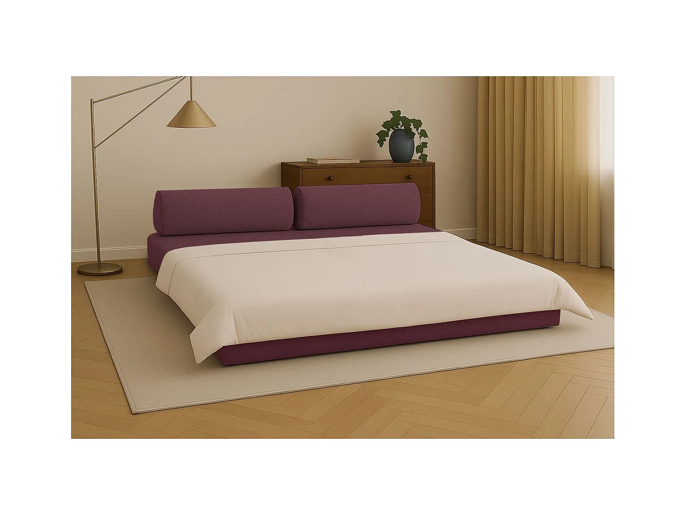 Canapé droit modulable et convertible 3 places - Tissu lisse - Rouge