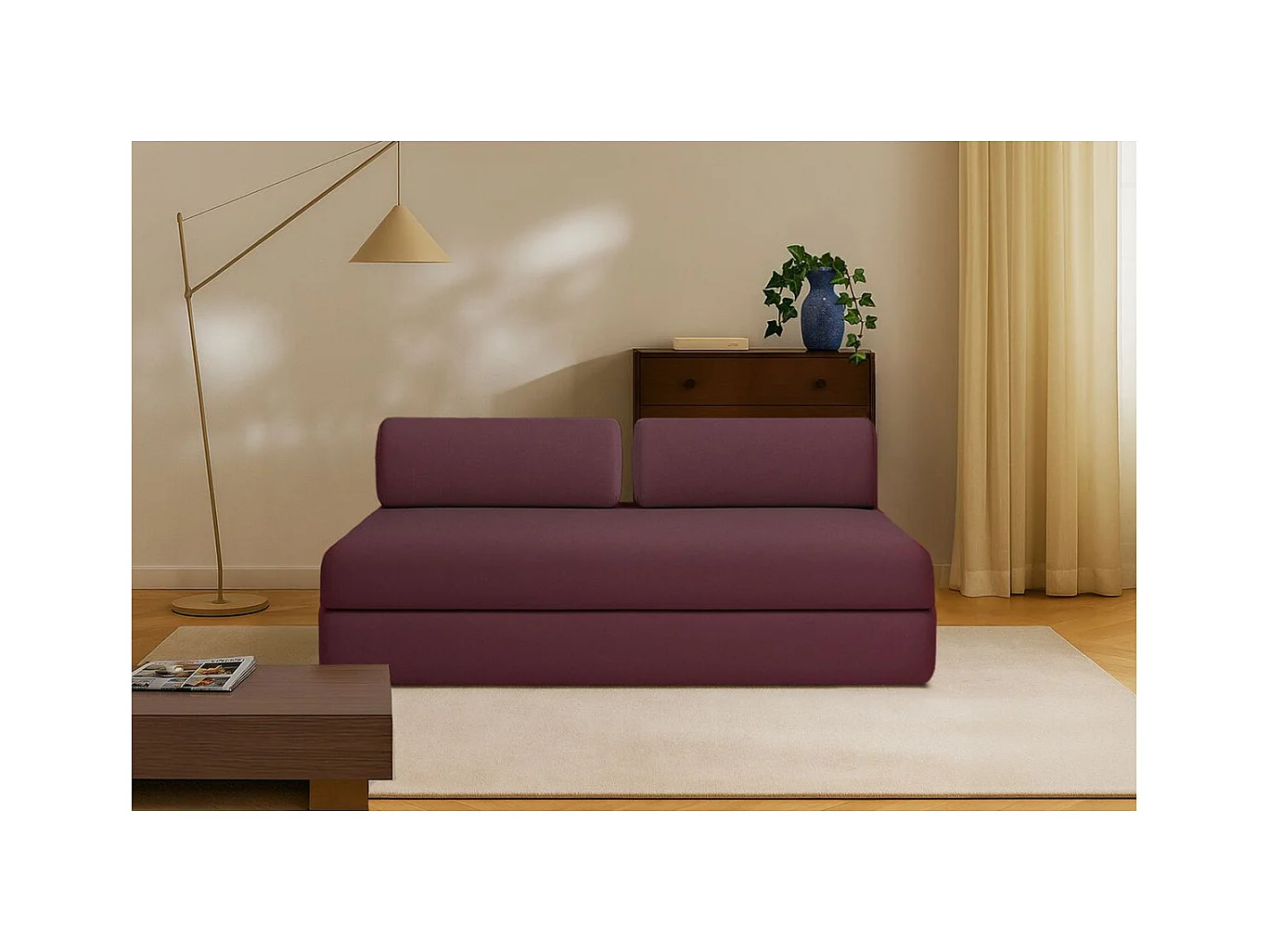 Canapé droit modulable et convertible 3 places - Tissu lisse - Rouge