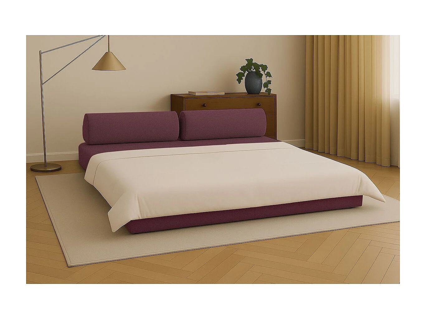 Canapé droit modulable et convertible 3 places - Tissu lisse - Rouge