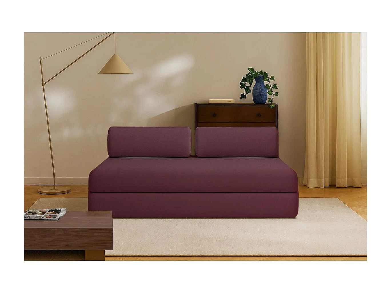 Canapé droit modulable et convertible 3 places - Tissu lisse - Rouge