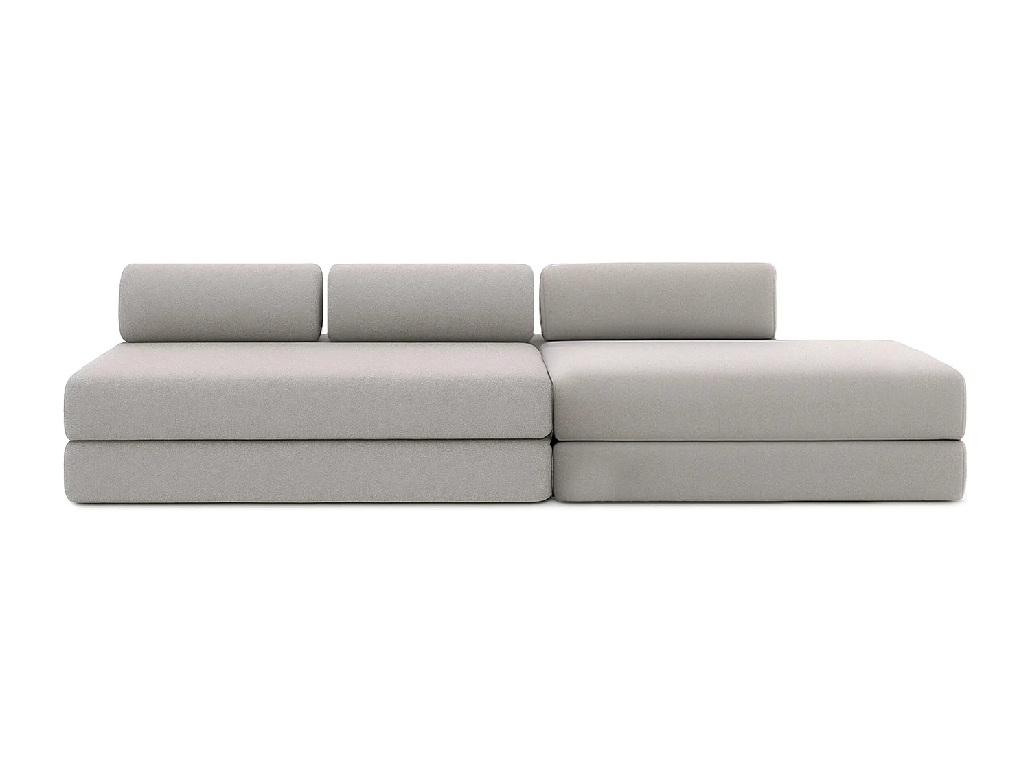 Canapé droit modulable et convertible 5 places - Tissu lisse - Gris clair